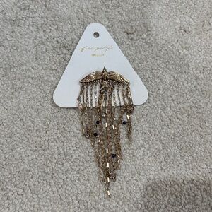 Free People Gold Wing Fringe Brooch and bonus fp rumble tie NWT